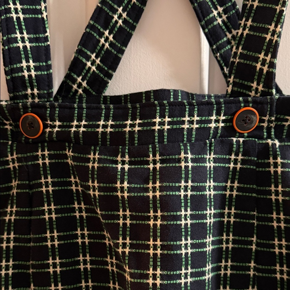 Maeve Plaid Pinafore Dress in Green and White - Picture 2 of 9